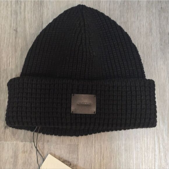 All Saints Mixed Stitch Beanie Hat- Black main image 5